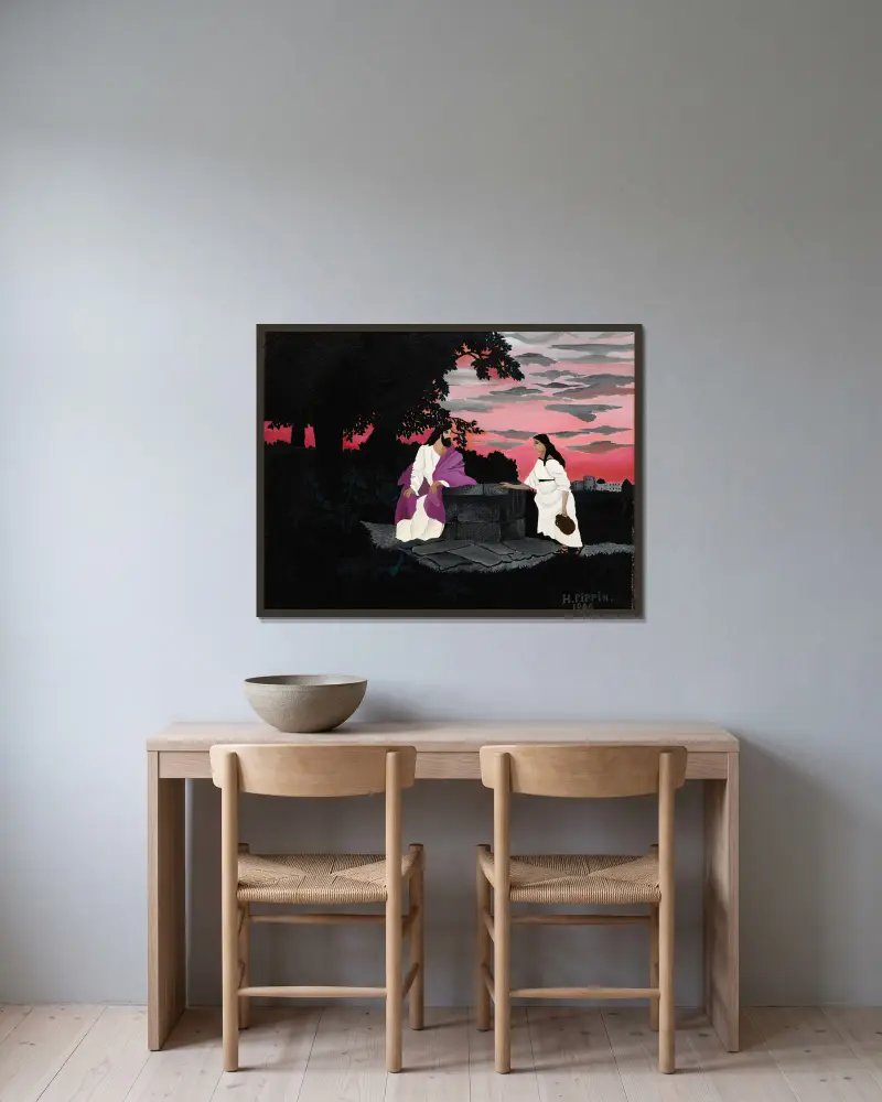 Kristus och kvinnan från Samaria av Horace Pippin inramad på en vägg