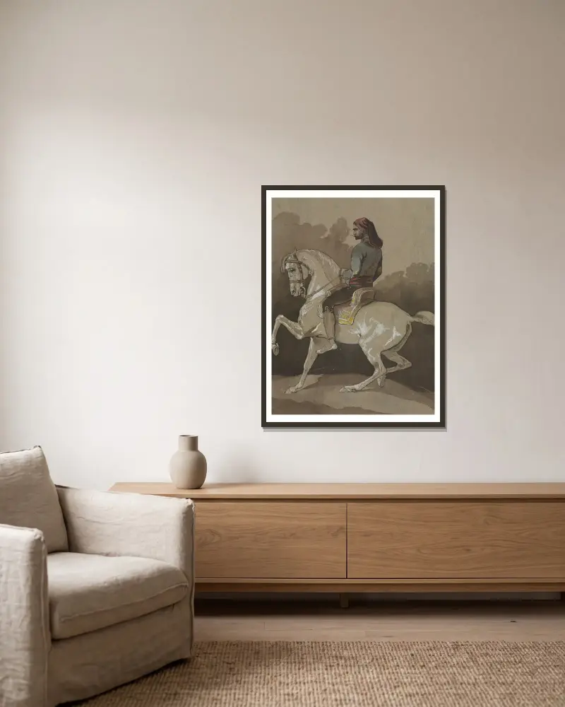 Arab on Horseback av Horace Vernet inramad på en vägg
