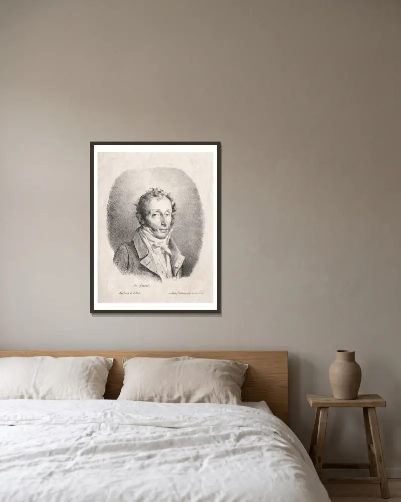 Bystporträtt av Carle Vernet av Horace Vernet inramad på en vägg