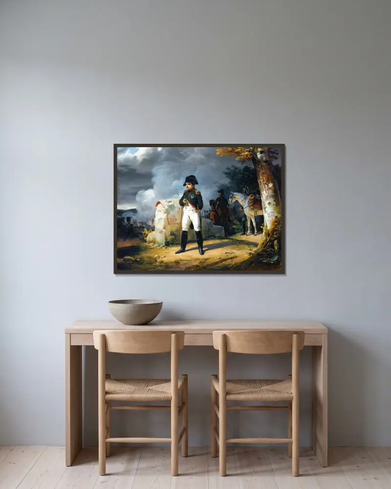 Napoleon i Charleroi, juni 1815 av Horace Vernet inramad på en vägg