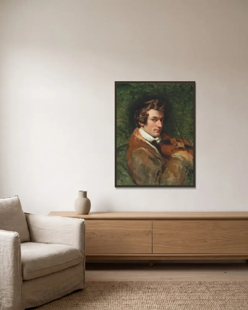 Porträtt av Charles Auguste de Bériot av Horace Vernet inramad på en vägg