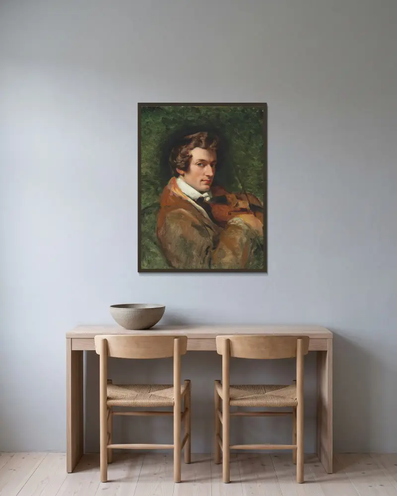 Porträtt av Charles Auguste de Bériot av Horace Vernet inramad på en vägg