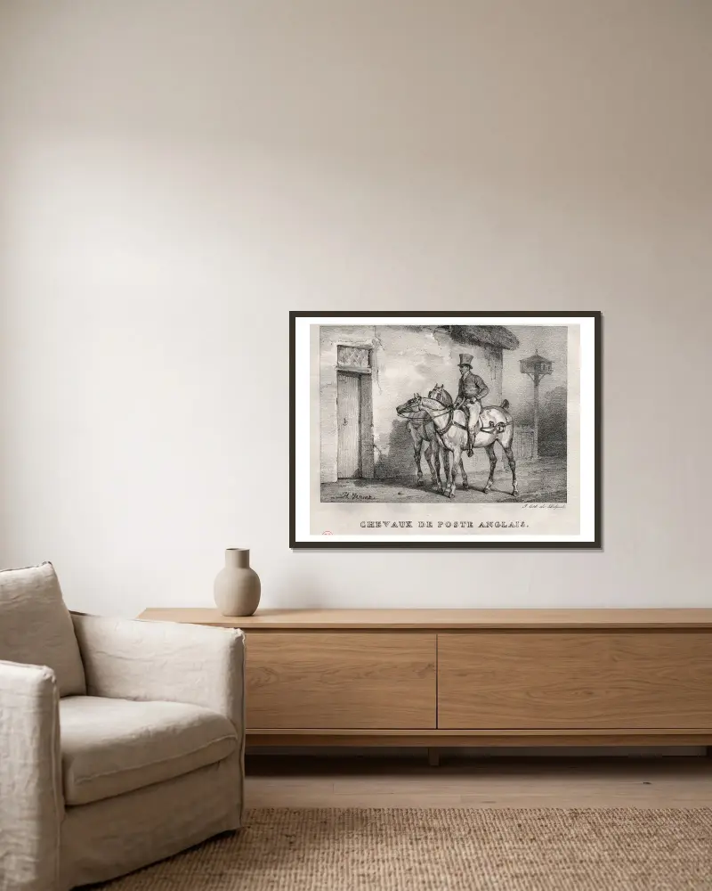 Postpferde von Horace Vernet gerahmt an einer Wand