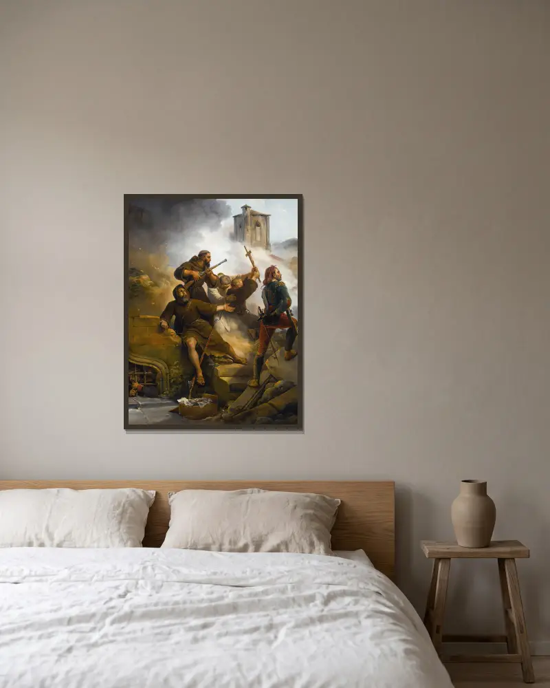 Belägringen av Zaragoza av Horace Vernet inramad på en vägg