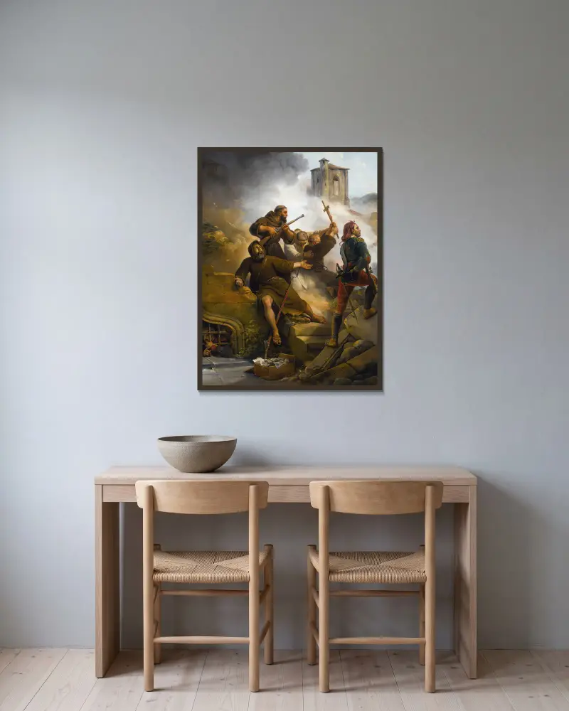 Belägringen av Zaragoza av Horace Vernet inramad på en vägg