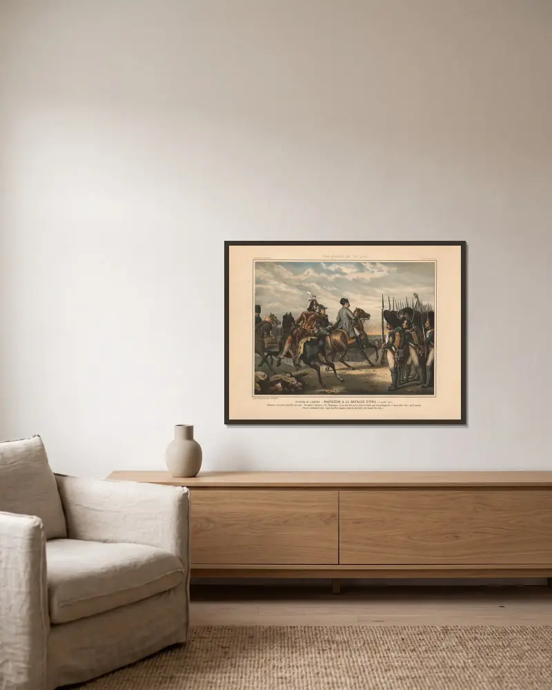 Kejsardömets krig – Napoleon vid slaget vid Jena (14 oktober 1806) av Horace Vernet inramad på en vägg