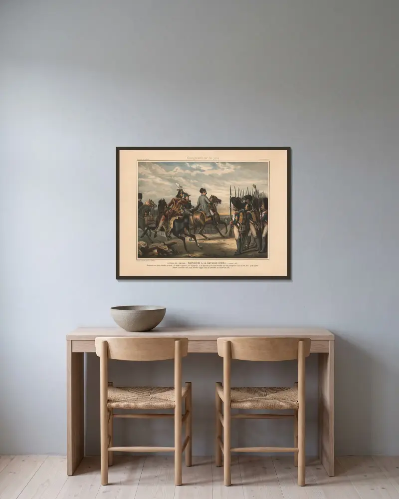 Kejsardömets krig – Napoleon vid slaget vid Jena (14 oktober 1806) av Horace Vernet inramad på en vägg