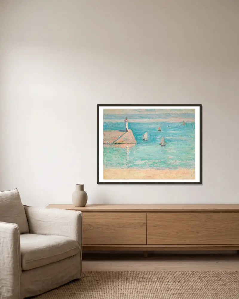 Båtar i hamnen i Diélette, Normandie av Blanche Hoschedé-Monet inramad på en vägg