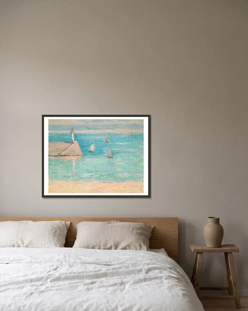 Båtar i hamnen i Diélette, Normandie av Blanche Hoschedé-Monet inramad på en vägg