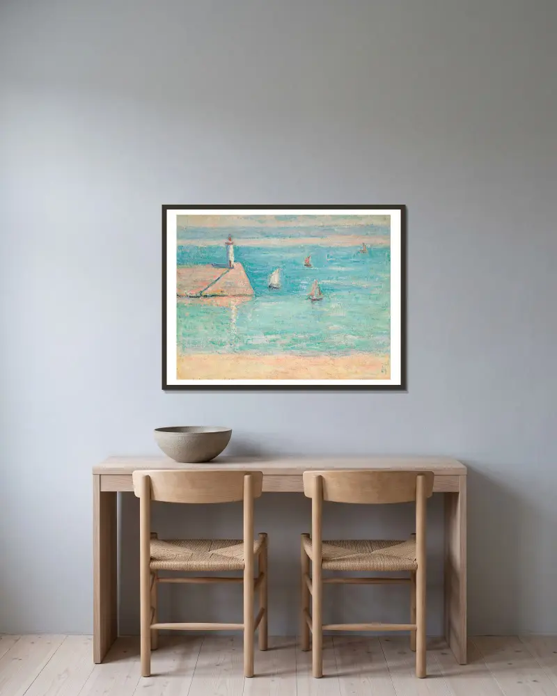 Båtar i hamnen i Diélette, Normandie av Blanche Hoschedé-Monet inramad på en vägg