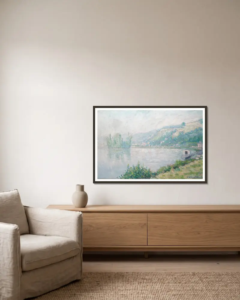 Bords de Seine – nr 1 av Blanche Hoschedé-Monet inramad på en vägg