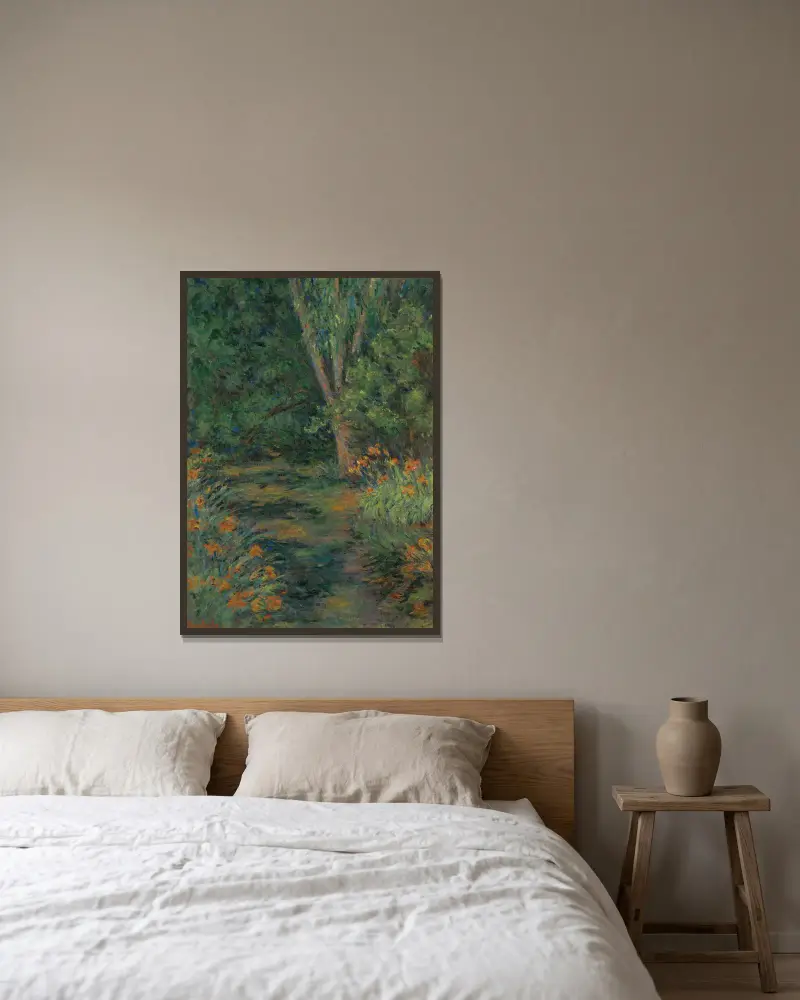 Fleurs Du Jardin av Blanche Hoschedé-Monet inramad på en vägg