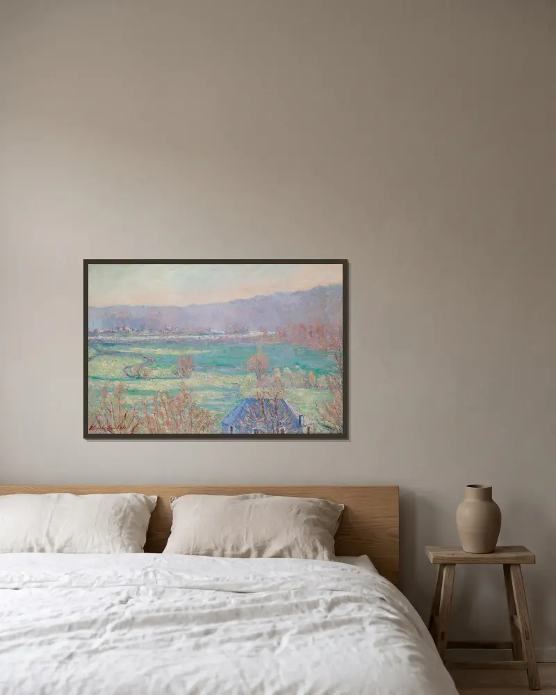 Det blå huset i trakten av Giverny av Blanche Hoschedé-Monet inramad på en vägg