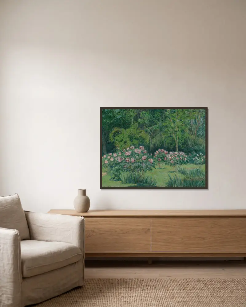 Trädgården i Giverny, 1927 – nr 2 av Blanche Hoschedé-Monet inramad på en vägg