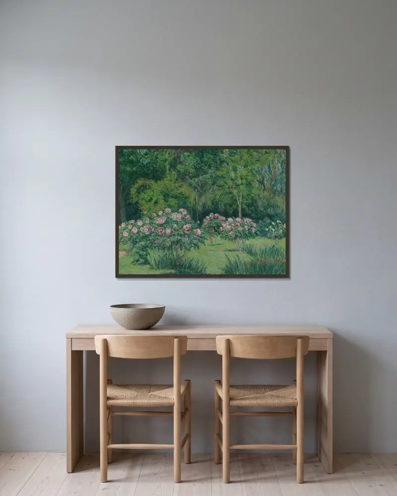 Trädgården i Giverny, 1927 – nr 2 av Blanche Hoschedé-Monet inramad på en vägg