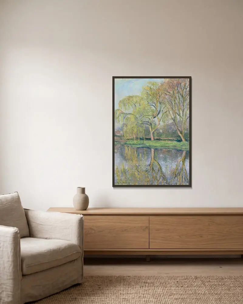Le Printemps (Le bassin aux nymphéas à Giverny) av Blanche Hoschedé-Monet inramad på en vägg