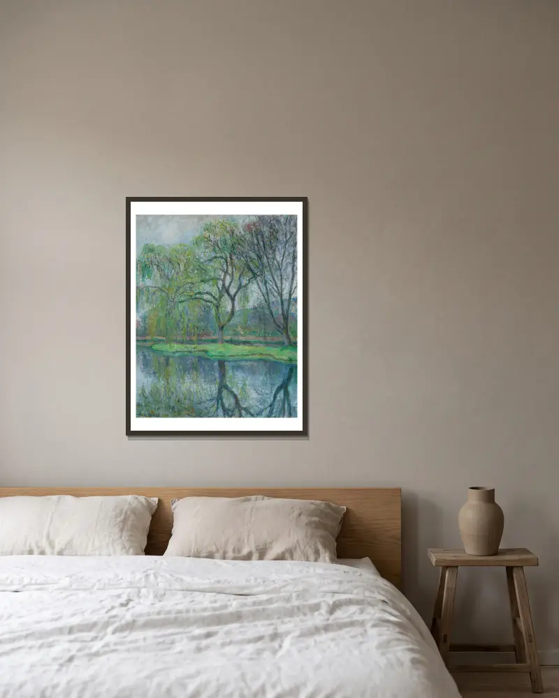 Stora träd vid dammen (Giverny) av Blanche Hoschedé-Monet inramad på en vägg