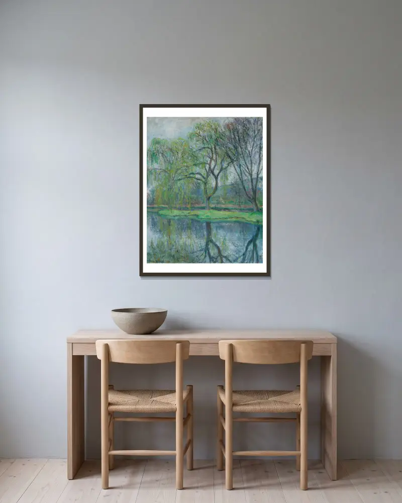Stora träd vid dammen (Giverny) av Blanche Hoschedé-Monet inramad på en vägg