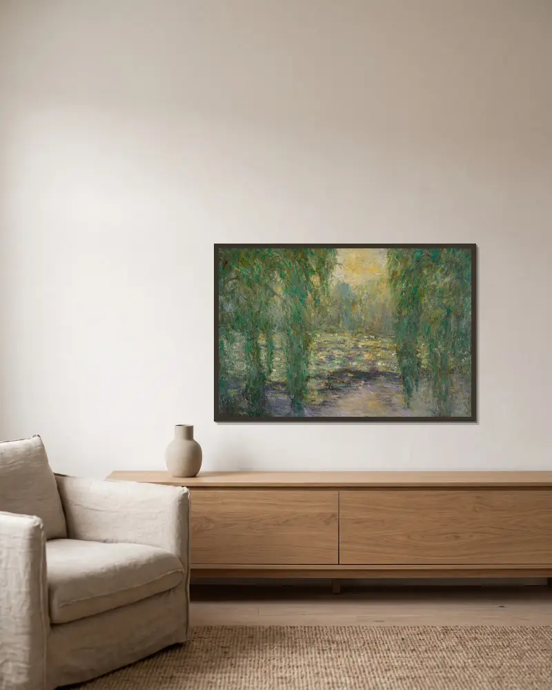 Les Nymphéas av Blanche Hoschedé-Monet inramad på en vägg