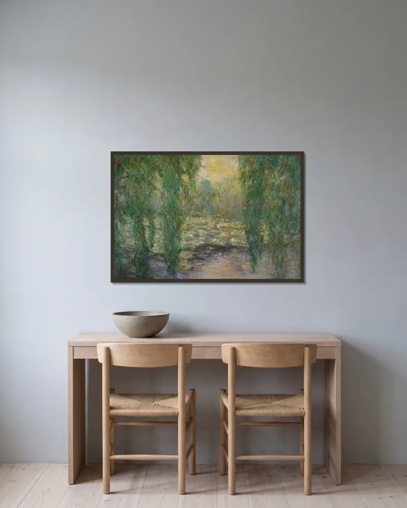 Les Nymphéas av Blanche Hoschedé-Monet inramad på en vägg