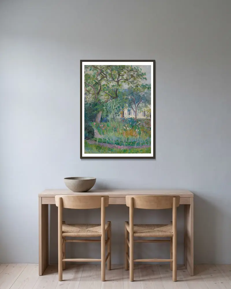 Un Coin de jardin av Blanche Hoschedé-Monet inramad på en vägg