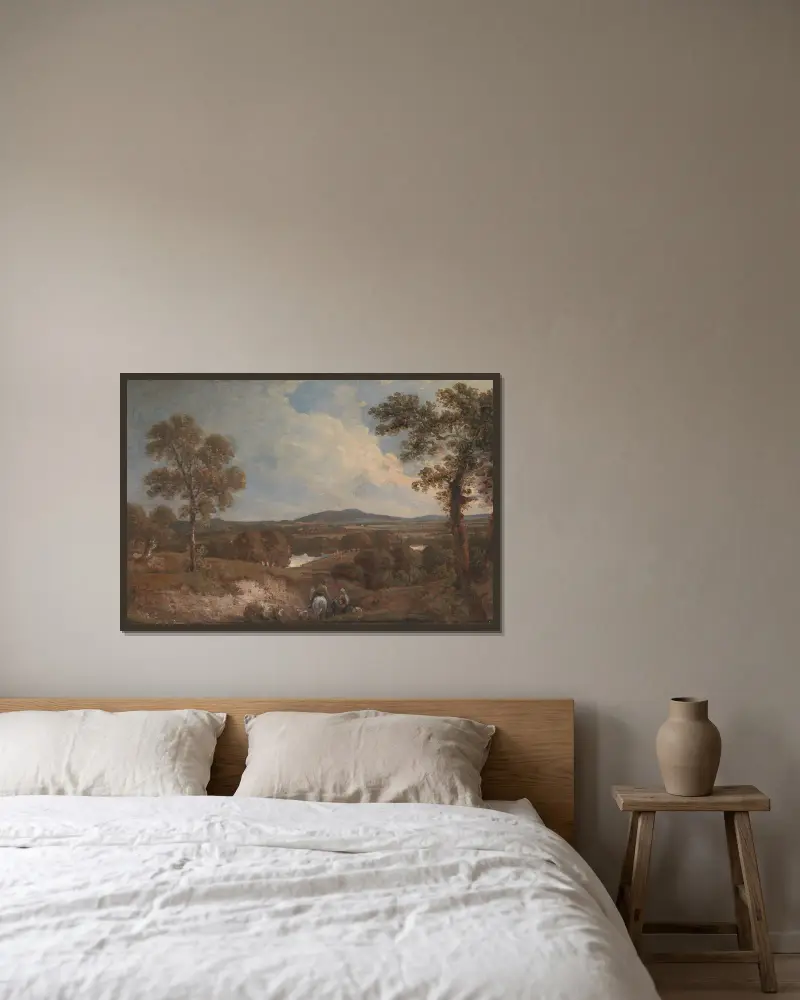Landskap med figurer i förgrunden av George Howland Beaumont inramad på en vägg