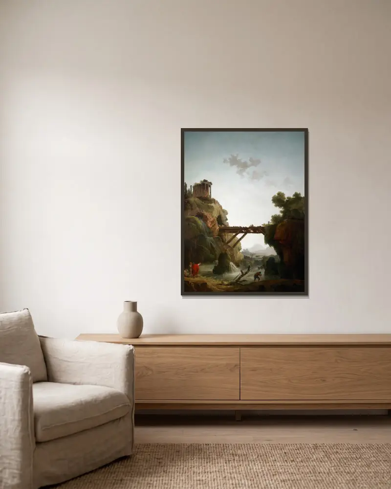 Fantastische Ansicht von Tivoli von Hubert Robert gerahmt an einer Wand