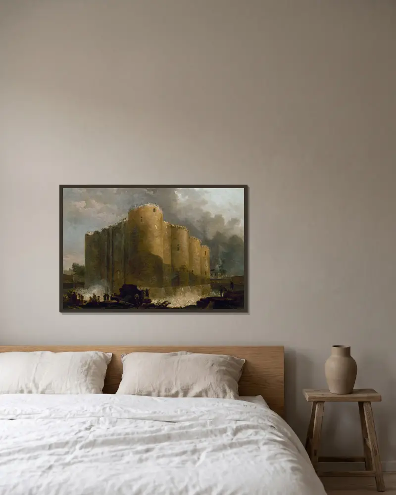 La Bastille, dans les premiers jours de sa démolition av Hubert Robert inramad på en vägg