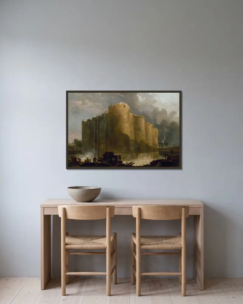 La Bastille, dans les premiers jours de sa démolition av Hubert Robert inramad på en vägg