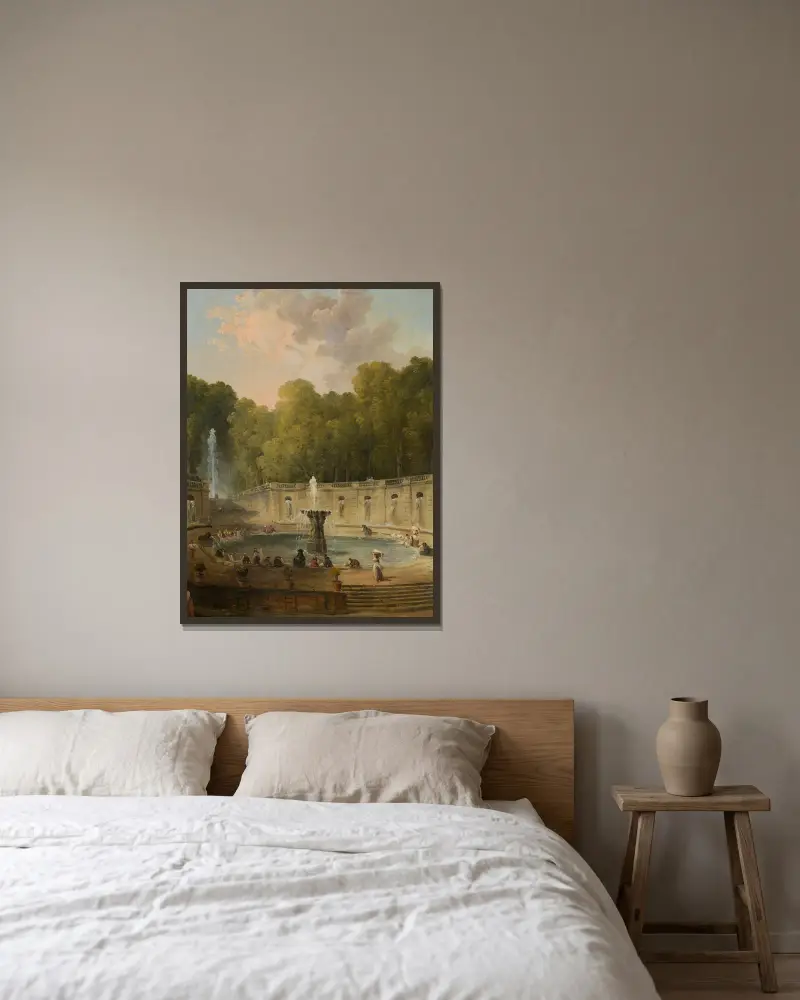 Lavandières dans un parc av Hubert Robert inramad på en vägg