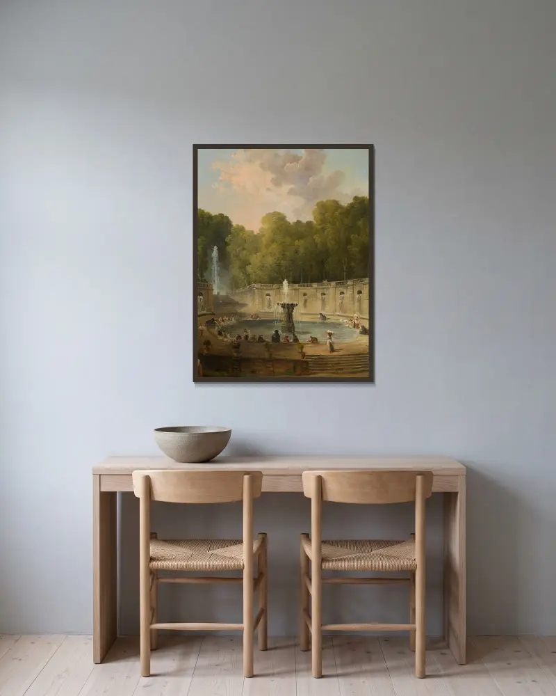 Lavandières dans un parc av Hubert Robert inramad på en vägg