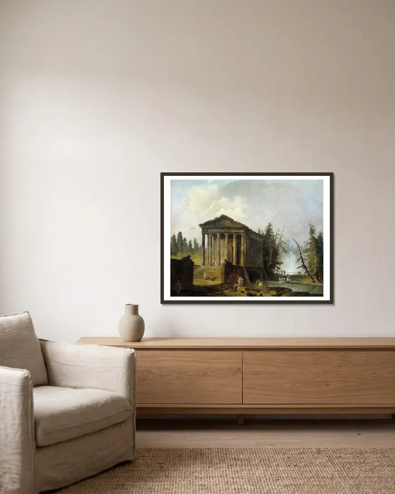 Le Temple antique, 1780 av Hubert Robert inramad på en vägg