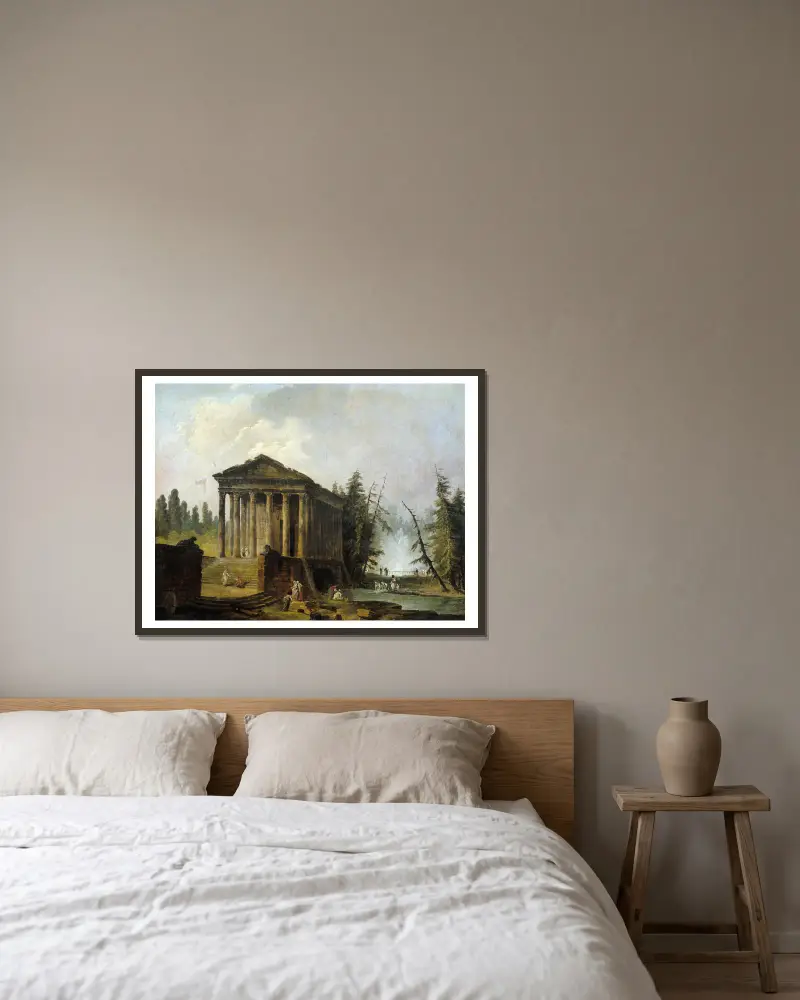 Le Temple antique, 1780 av Hubert Robert inramad på en vägg