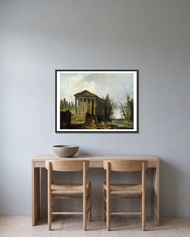 Le Temple antique, 1780 av Hubert Robert inramad på en vägg