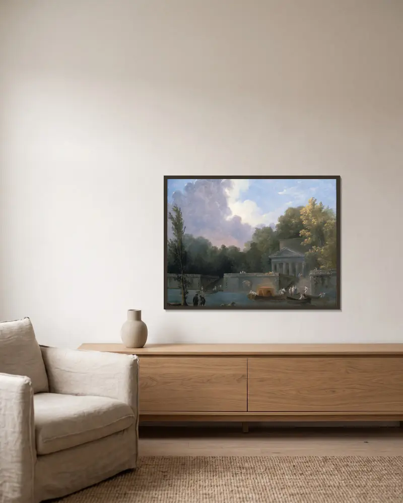 Park Scene av Hubert Robert inramad på en vägg