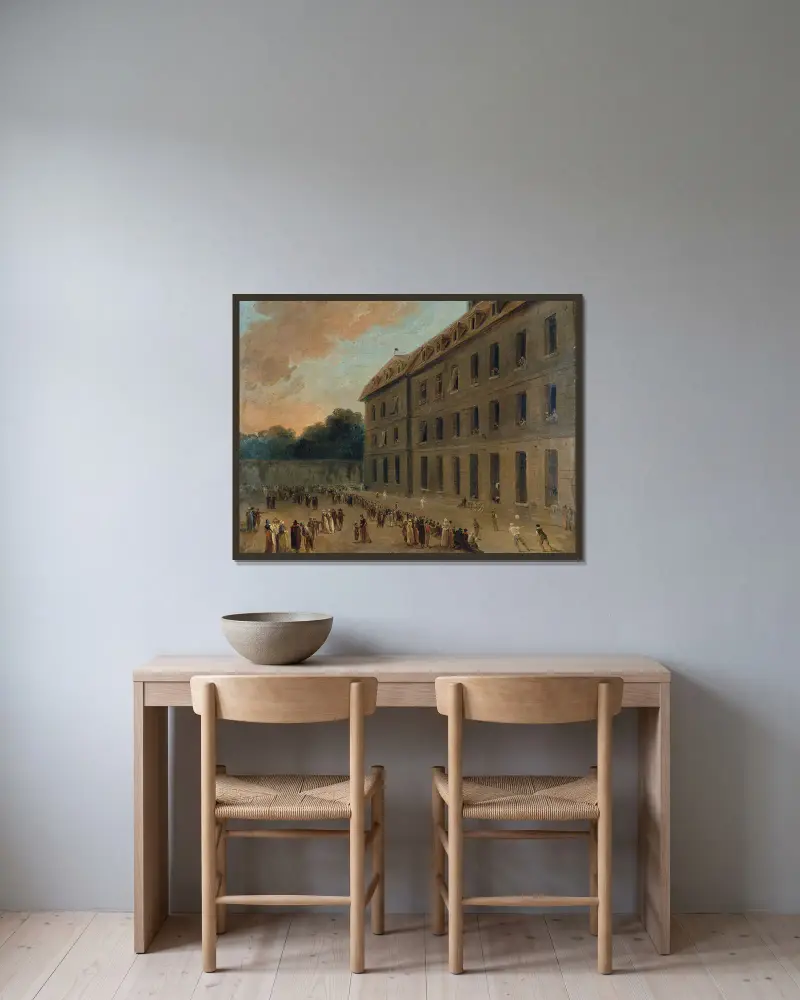 Erholung der Gefangenen in Saint-Lazare; Das Ballspiel von Hubert Robert gerahmt an einer Wand
