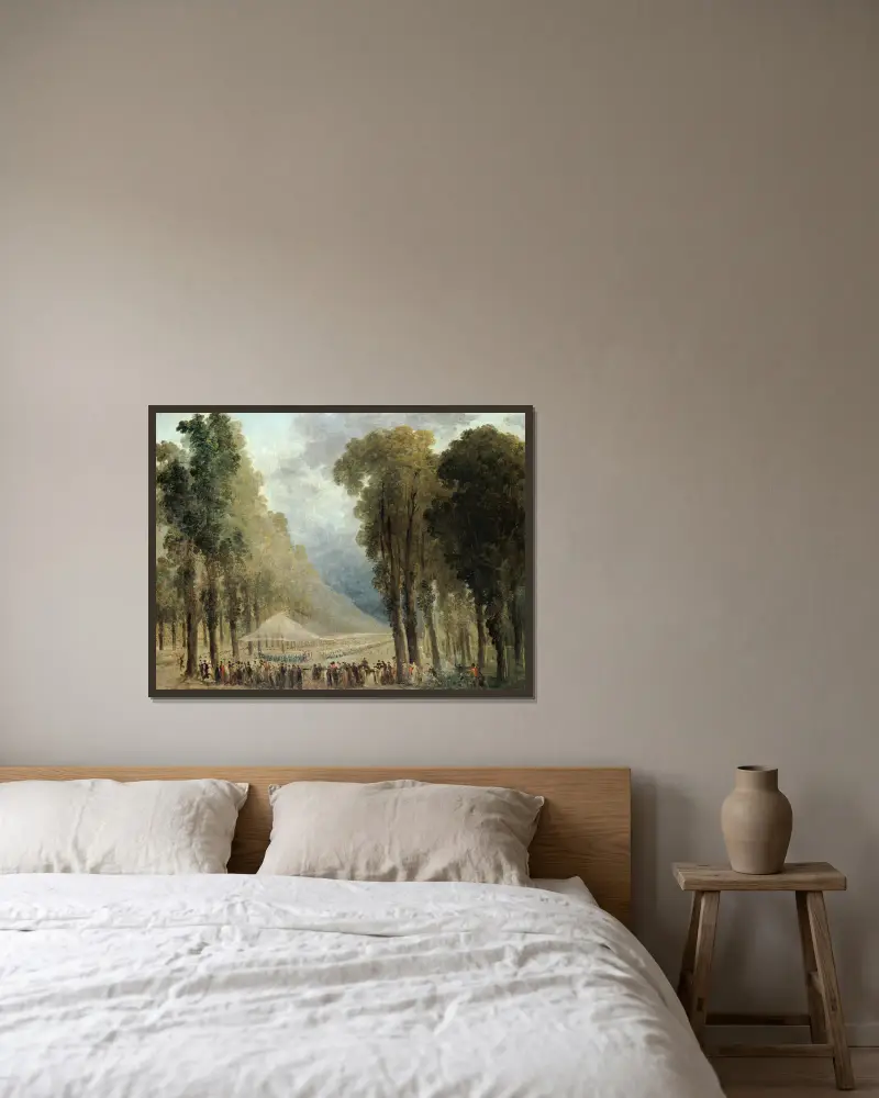 Måltid serverad åt trupperna i en allé på Champs-Élysées eller i Saint-Clouds park av Hubert Robert inramad på en vägg