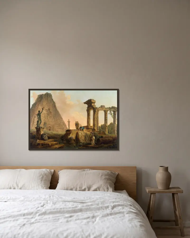 Ruines Romaines av Hubert Robert inramad på en vägg