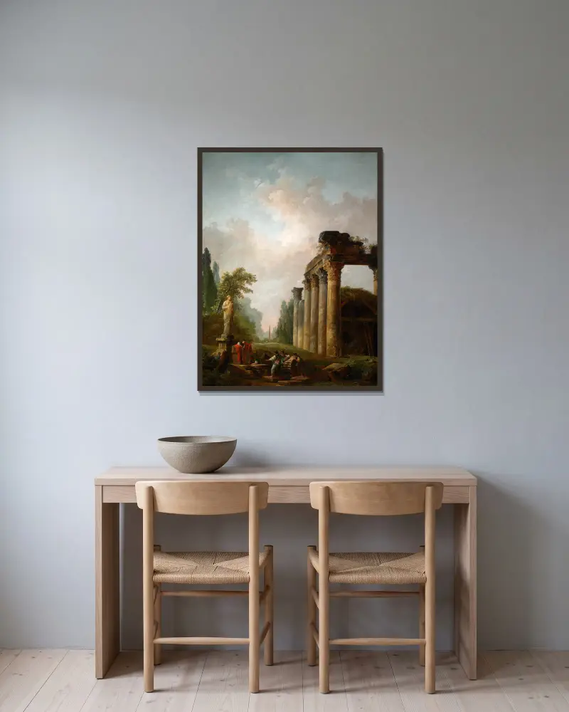 The Ruin av Hubert Robert inramad på en vägg