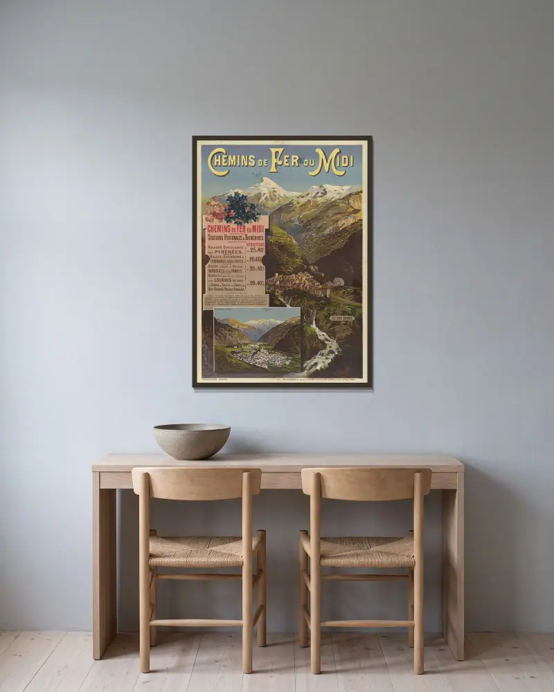 Chemins de fer du Midi – Stations hivernales et balnéaires. Les Eaux-Bonnes, Luchon von Frederic Hugo d’Alési gerahmt an einer Wand