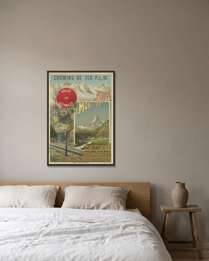 Järnvägen P. L. M. Mont Rose. Zermattdalen av Frederic Hugo d’Alési inramad på en vägg