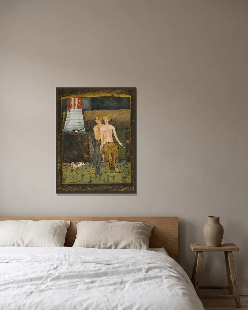 Adam And Eve av Hugo Simberg inramad på en vägg