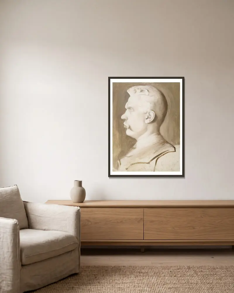 Albert Edelfelt (nach Ville Vallgrens Skulptur) von Hugo Simberg gerahmt an einer Wand