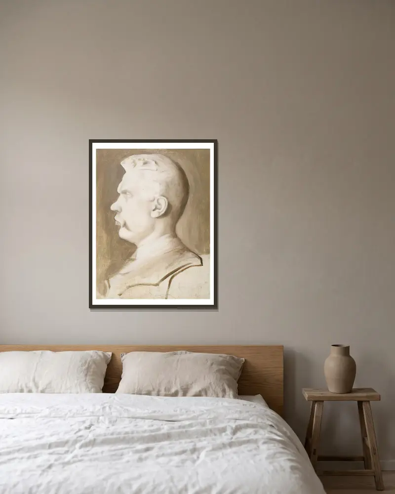 Albert Edelfelt (nach Ville Vallgrens Skulptur) von Hugo Simberg gerahmt an einer Wand