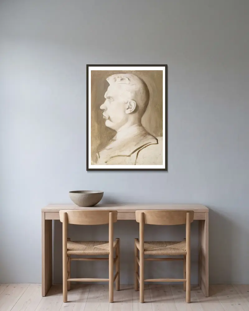 Albert Edelfelt (nach Ville Vallgrens Skulptur) von Hugo Simberg gerahmt an einer Wand