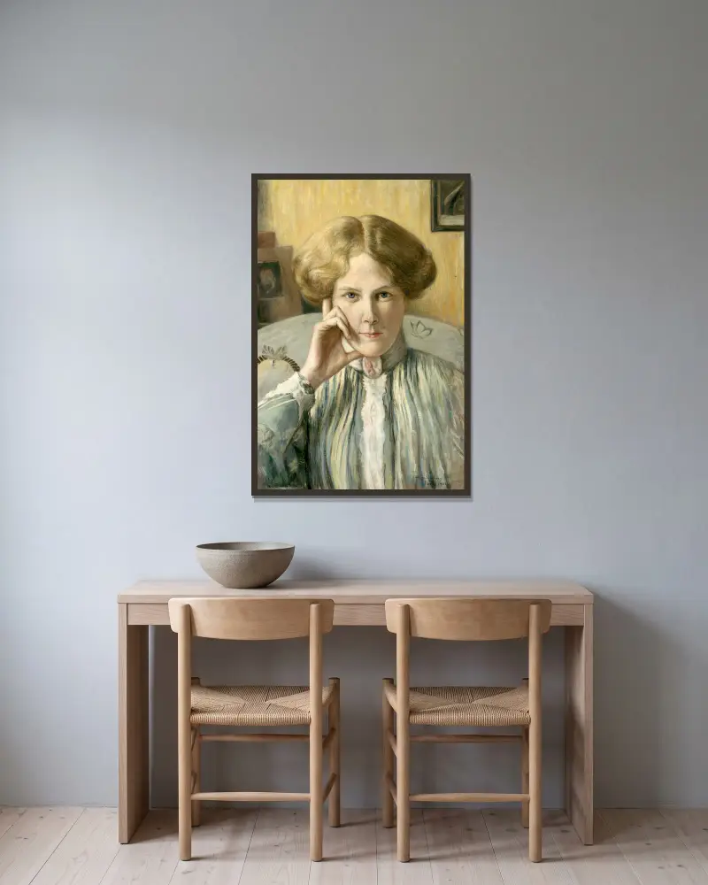 Marie Von Heiroth av Hugo Simberg inramad på en vägg