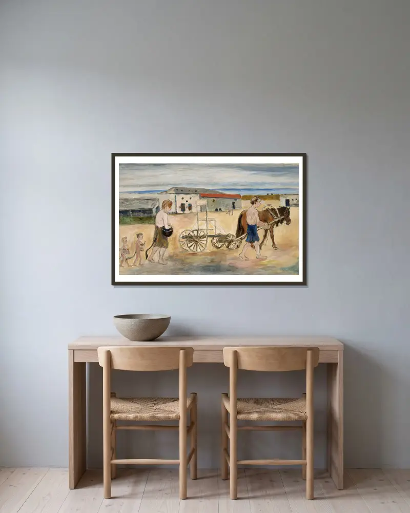Der Teufel zieht um von Hugo Simberg gerahmt an einer Wand