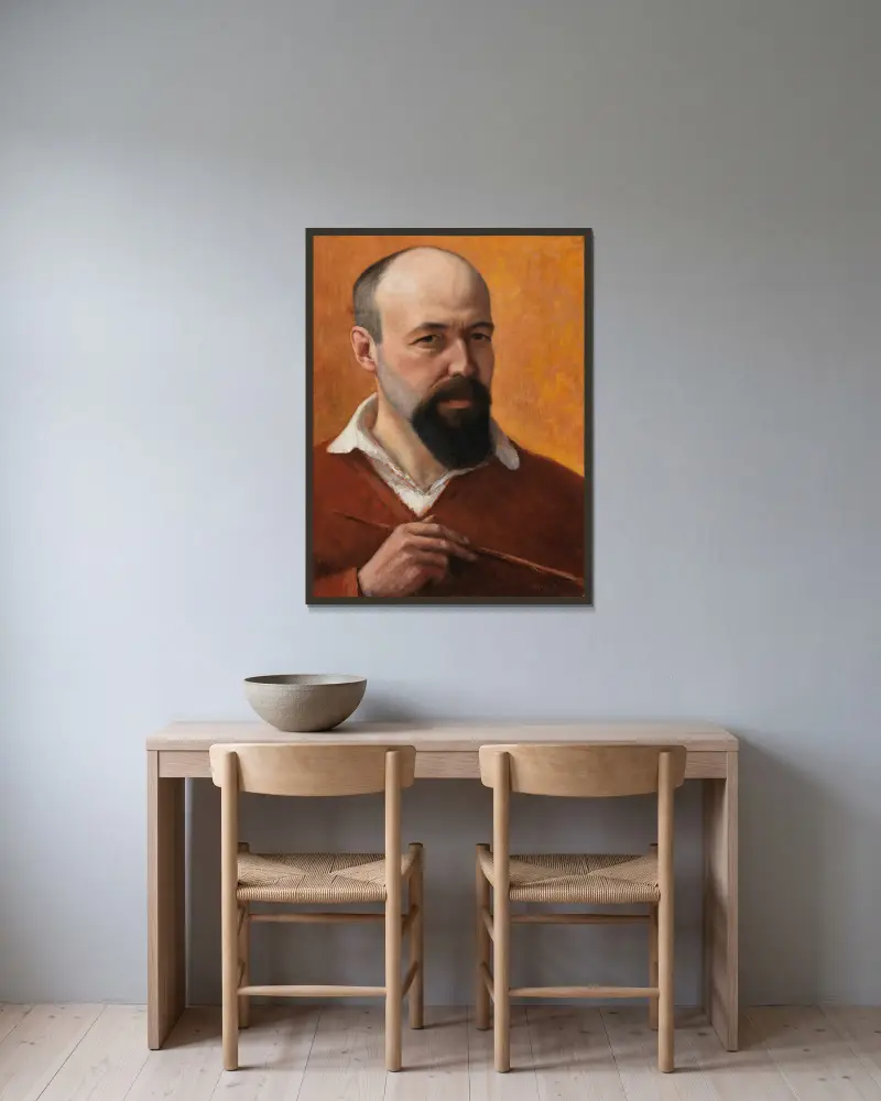 Self-Portrait, 1914 av Hugo Simberg inramad på en vägg
