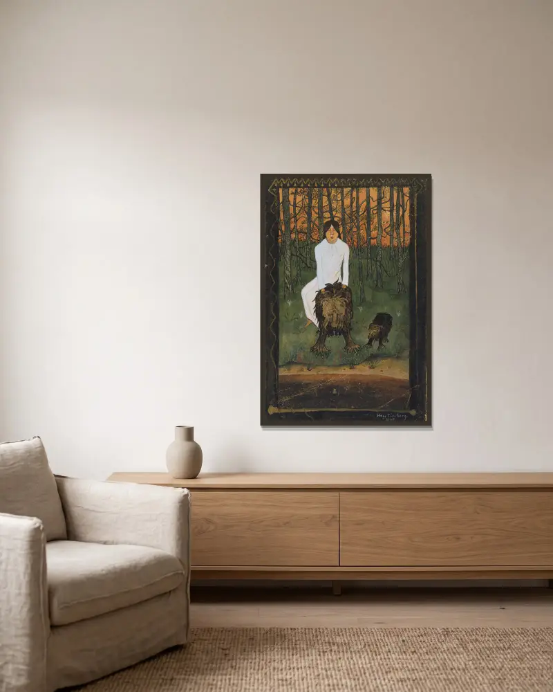 The Fairy-Tale I av Hugo Simberg inramad på en vägg