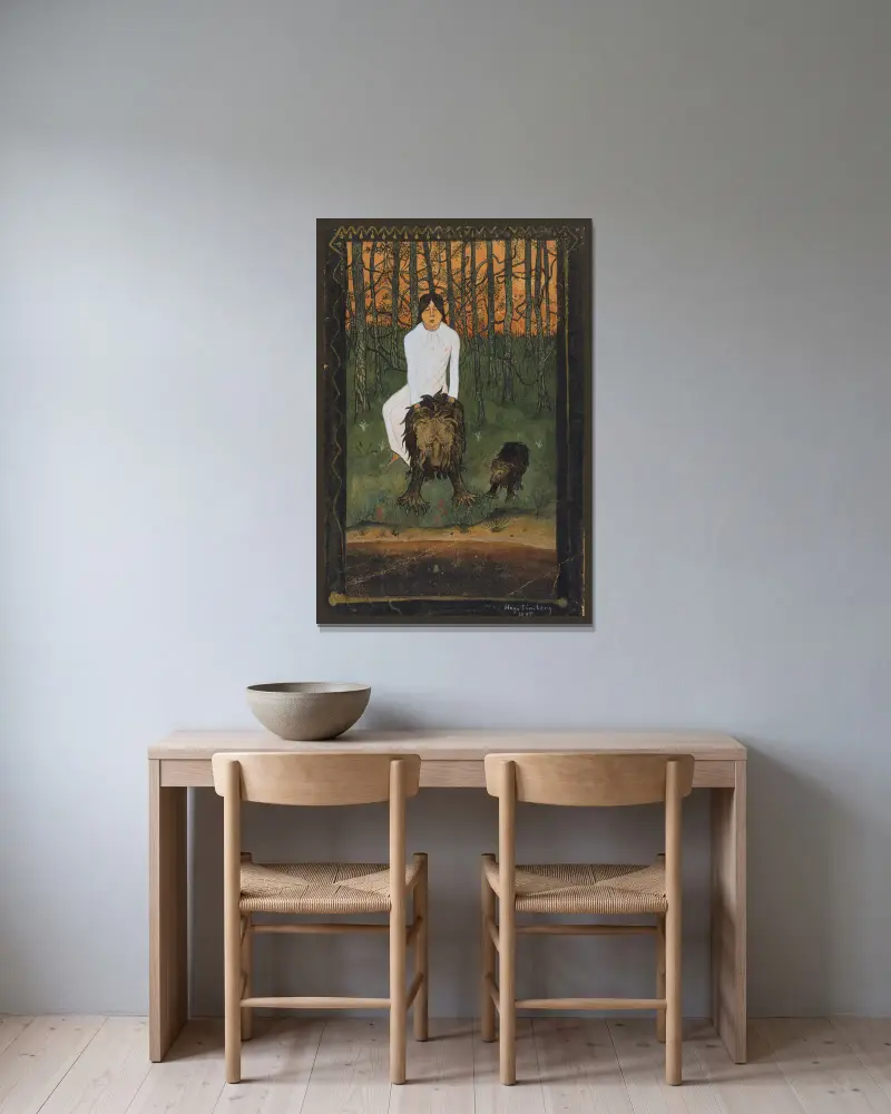 The Fairy-Tale I av Hugo Simberg inramad på en vägg